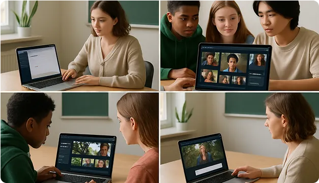 Students and teachers using Visla Workspaces for Education to collaborate on group projects and share feedback